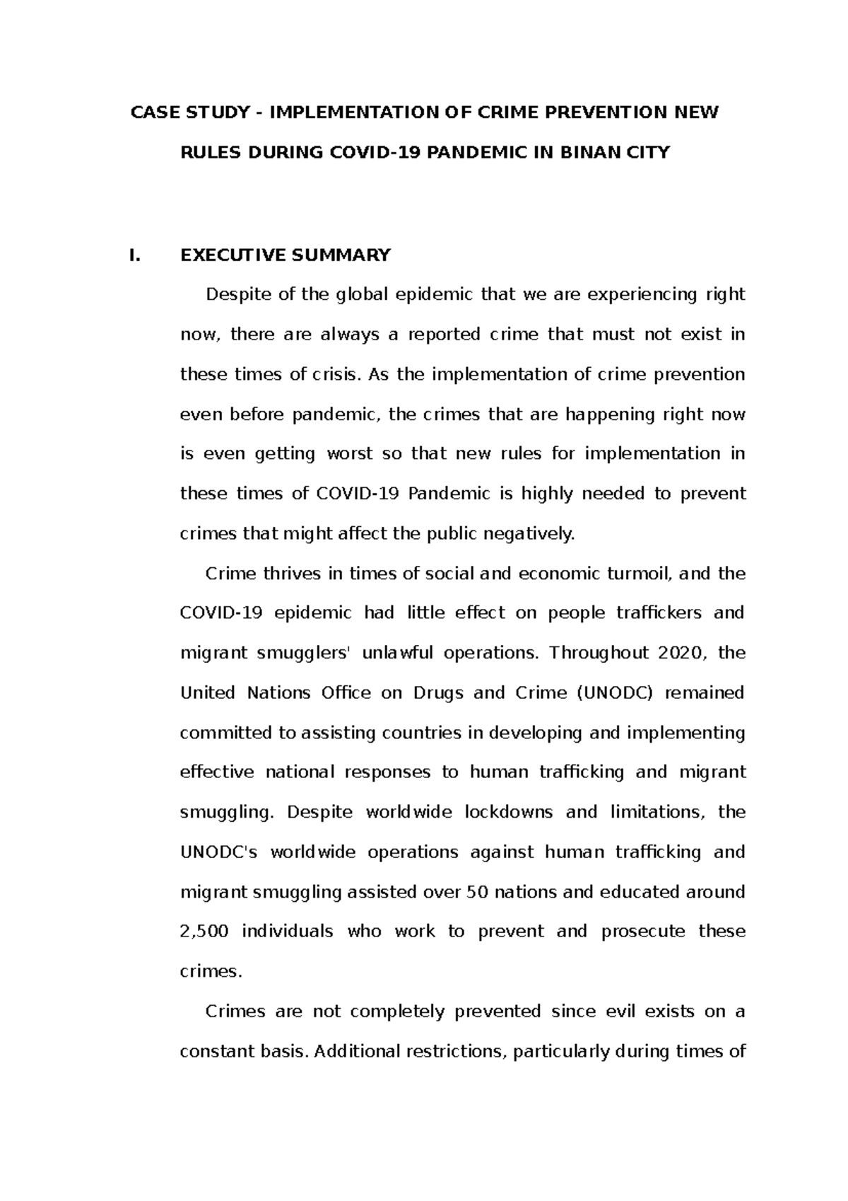 CASE Study PNP Grade 12 CASE STUDY IMPLEMENTATION OF CRIME 