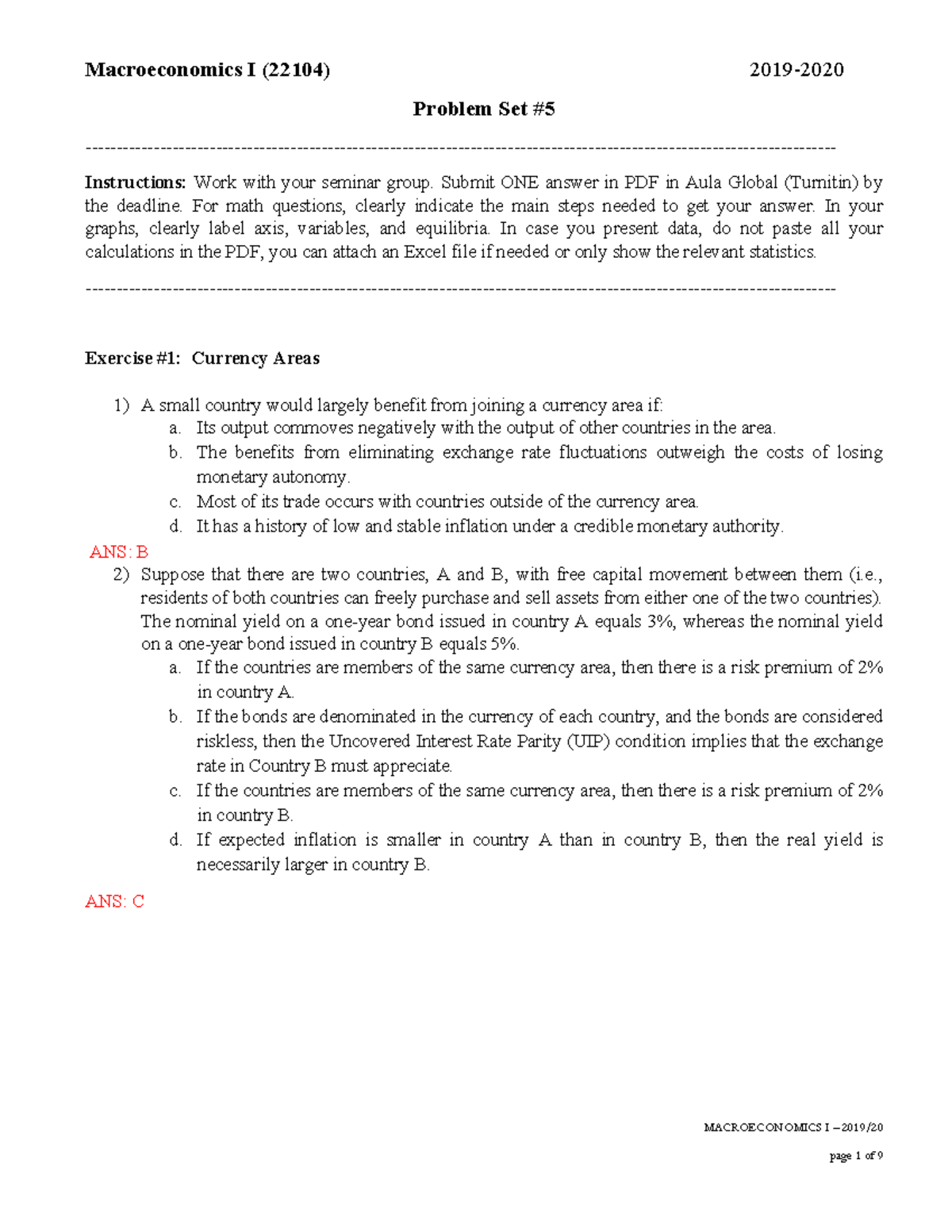 Problem Set 5 2019 solutions - MACROECONOMICS I – 2019/ page 1 of 9 ...