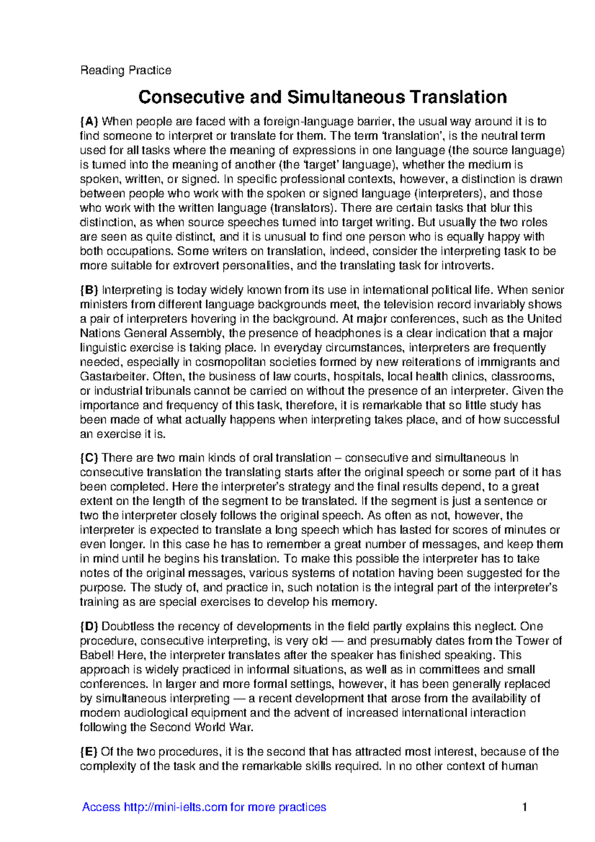 Consecutive and simultaneous translation Reading Practice Consecutive