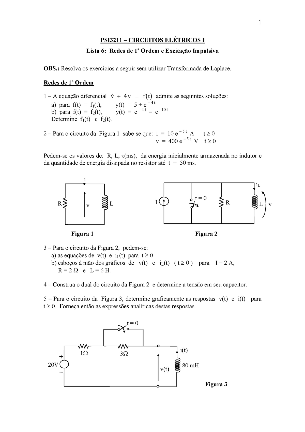 Circuitos Elétricos I - Lista De Exercícios 06 - ####### PSI3211 ...