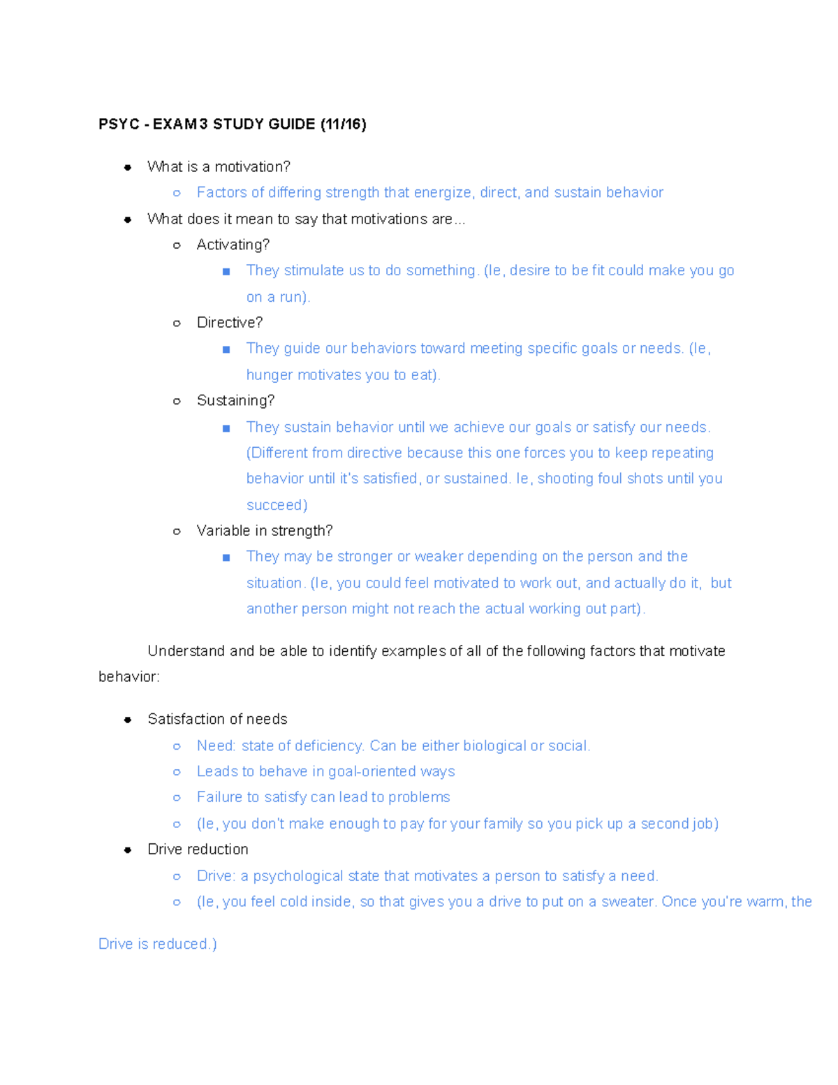 Psyc Exam 3 Study Guide #1 - PSYC - EXAM 3 STUDY GUIDE (11/16) What is ...