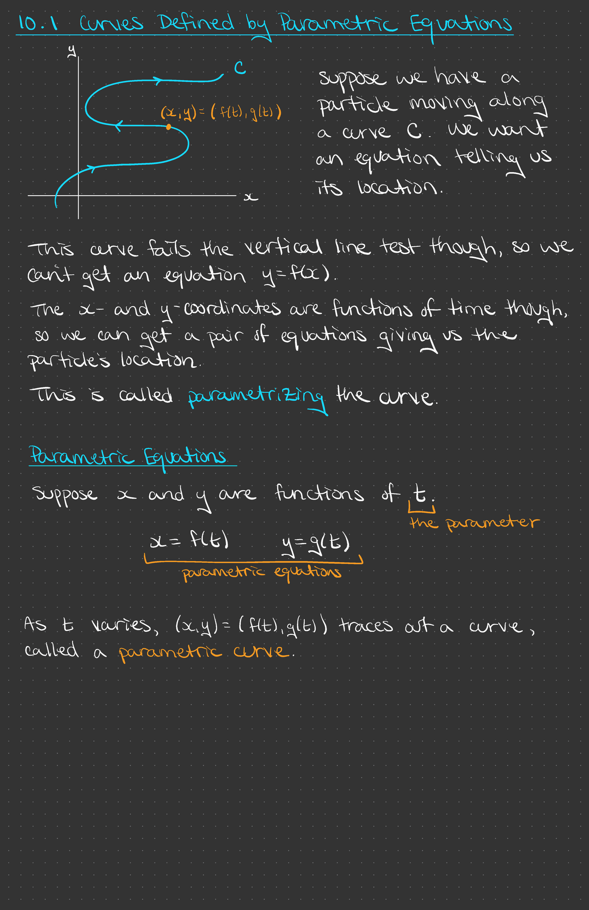 Calculus 2 Lecture Notes - 1 Curves Defined By Parametric Equations Y C ...