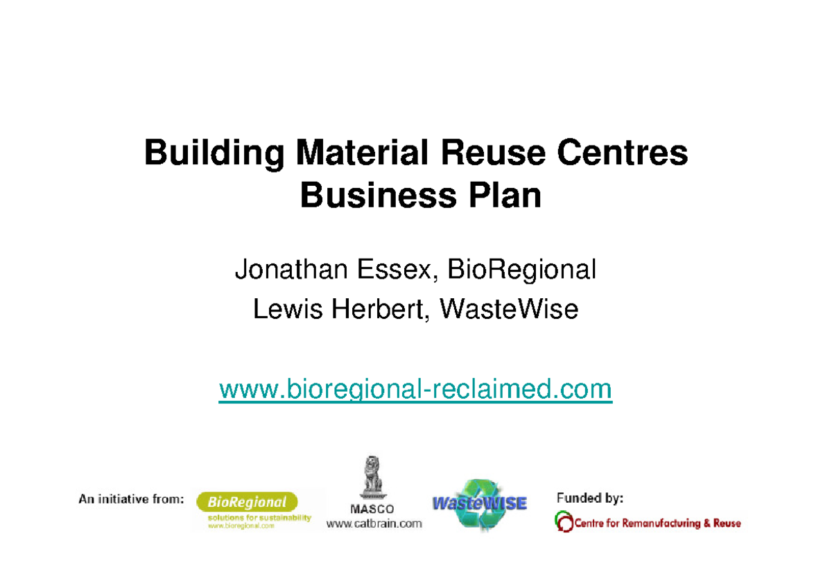 Building Material Reuse Centres Business PlanPresentation Jonathan