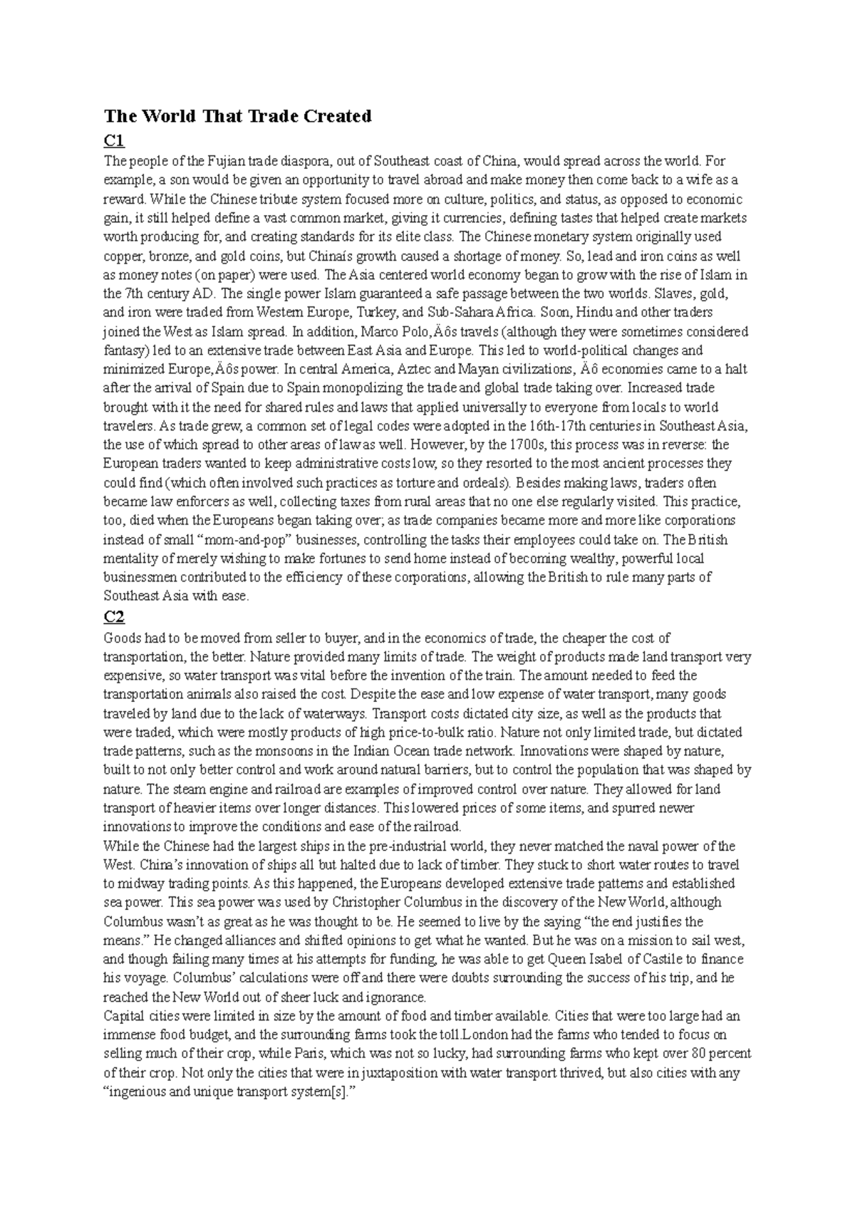 The World That Trade Created Summary67385413
