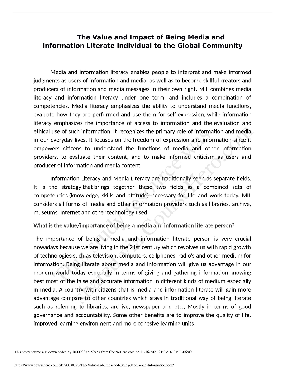 essay about value of being media and information literate