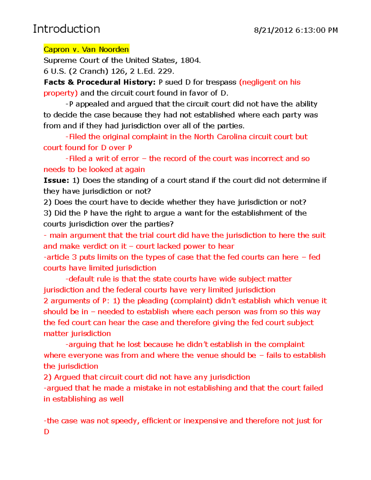 Civ pro out - Civ pro outline - Introduction 8/21/2012 6:13:00 PM ...