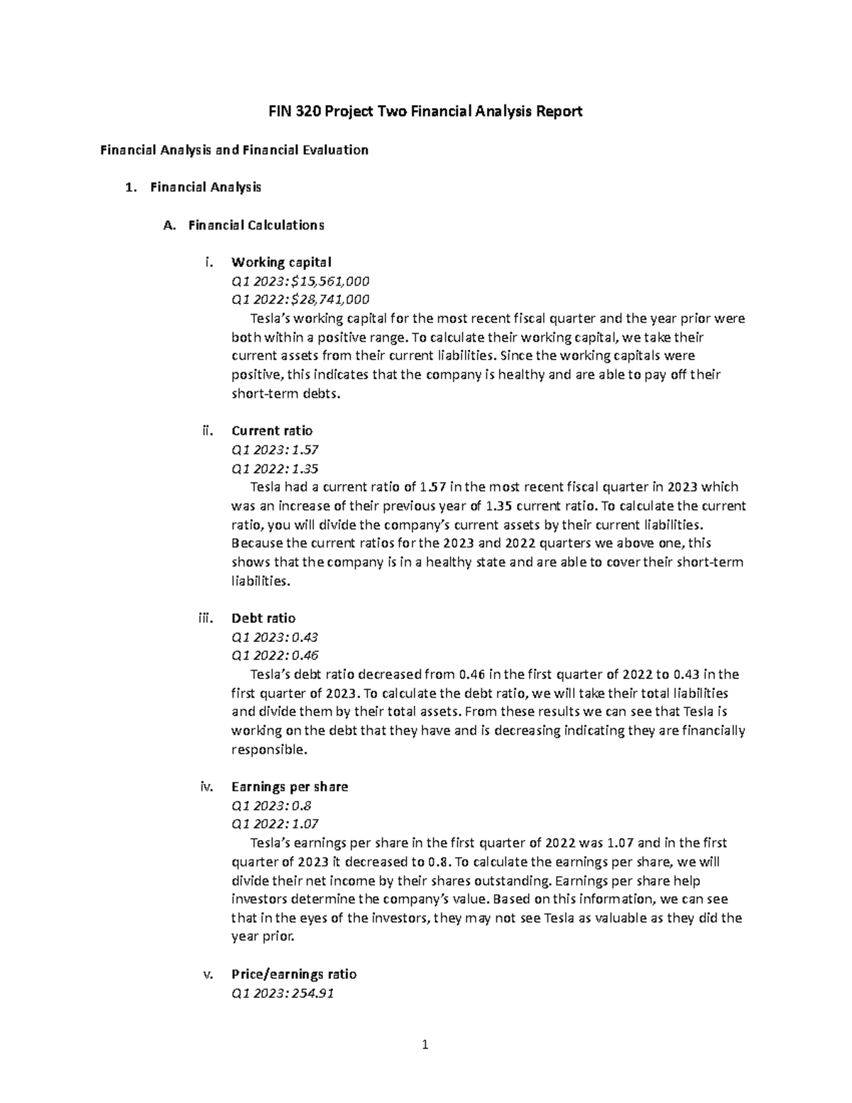 FIN 320 Project Two Financial Analysis Report - FIN320 - SNHU - Studocu