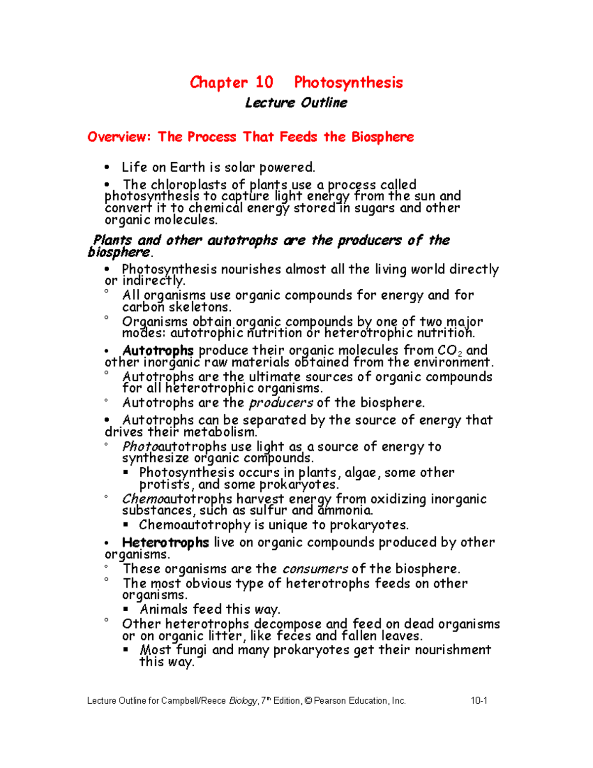 Chapter 10 - Photosynthesis - The chloroplasts of plants use a process ...