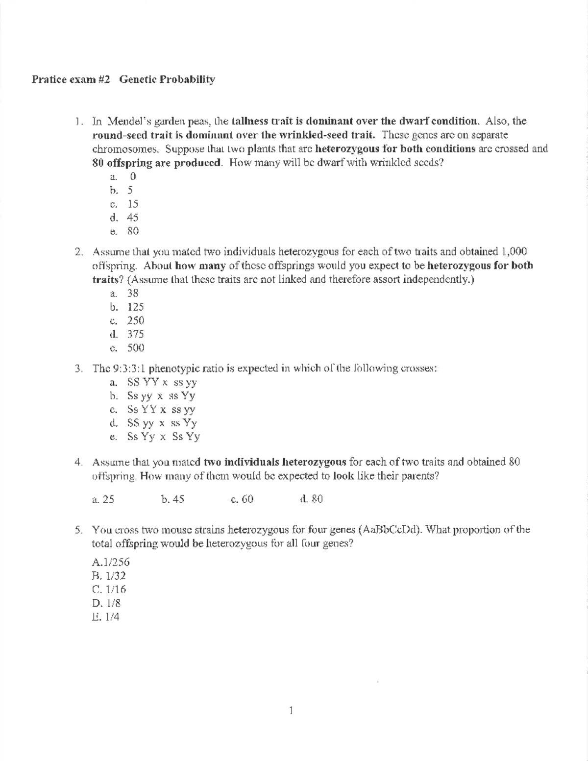 Practice+Exam+2+problems+2022 - Pratice exam Genetic Probability 1. In ...