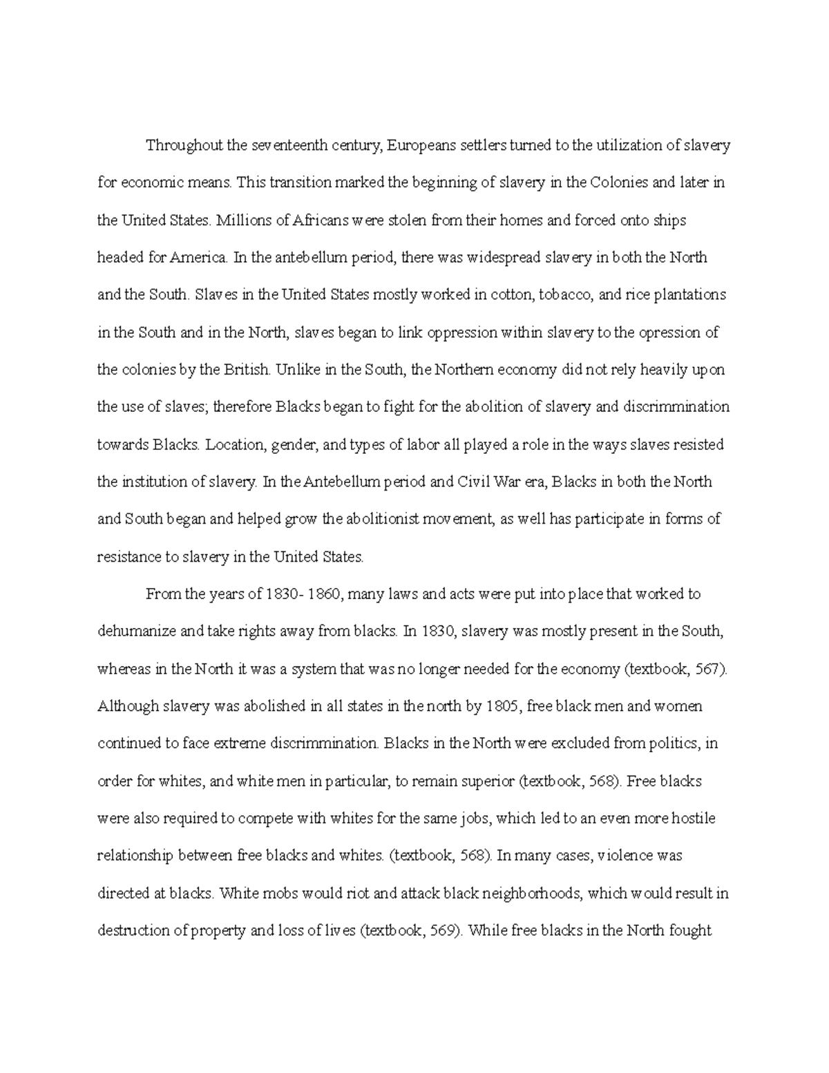 History Final Essay (african Diaspora In Us) -2 - Throughout The 