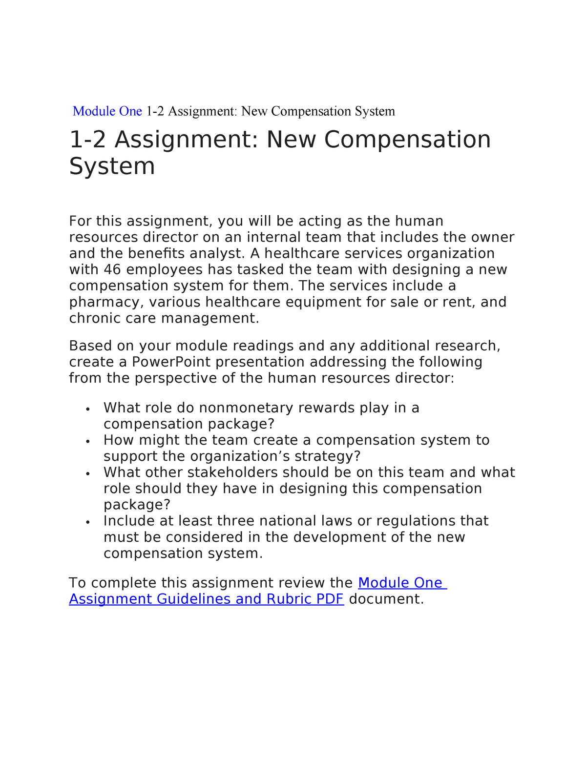 1 2 assignment new compensation system