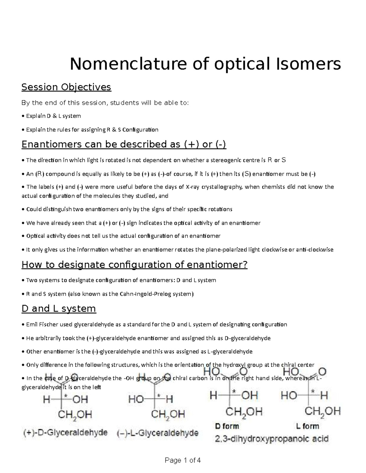 Chapter 49 Nomenclature of optical Isomers Nomenclature of optical