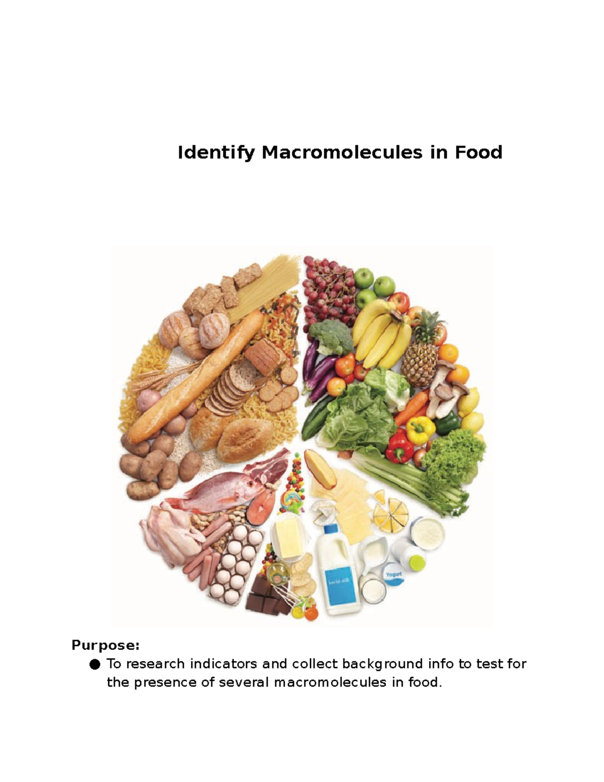Lab Report Identify Macromolecules in Food Identify Macromolecules