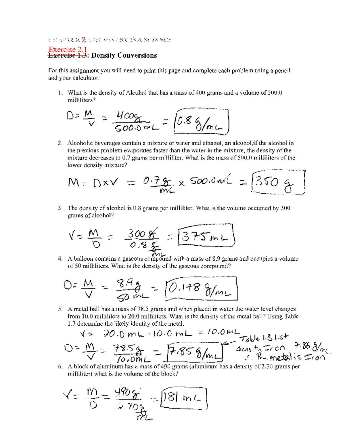 Density conversions - N/A - CHEM 105 - Studocu