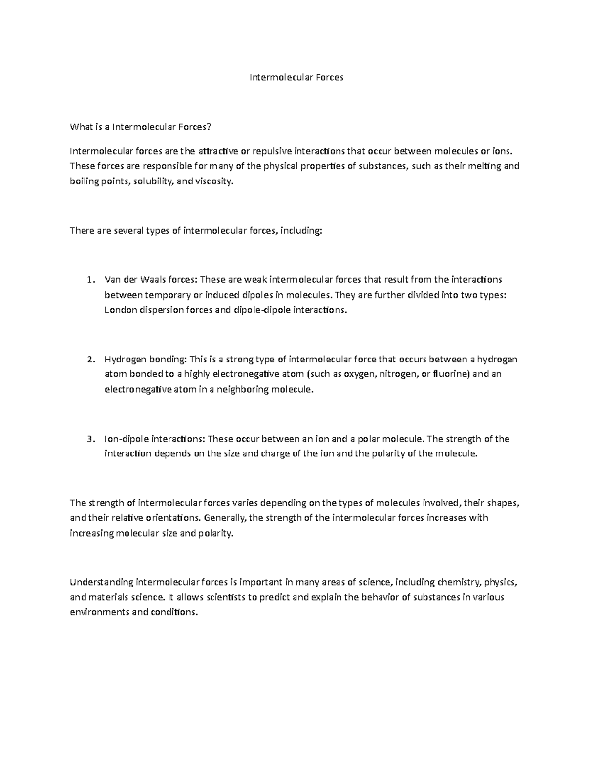 Intermolecular Forces - Intermolecular Forces What is a Intermolecular ...