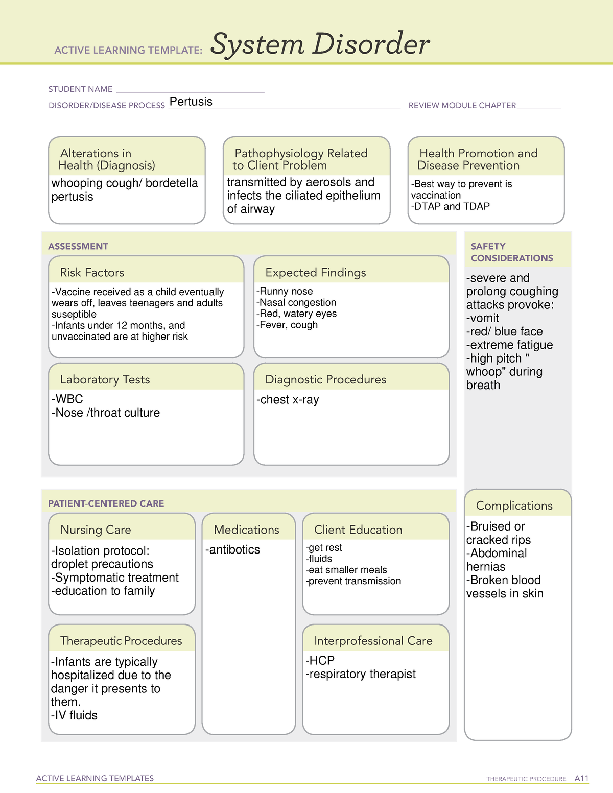 system disorder pertussis - ACTIVE LEARNING TEMPLATES THERAPEUTIC ...