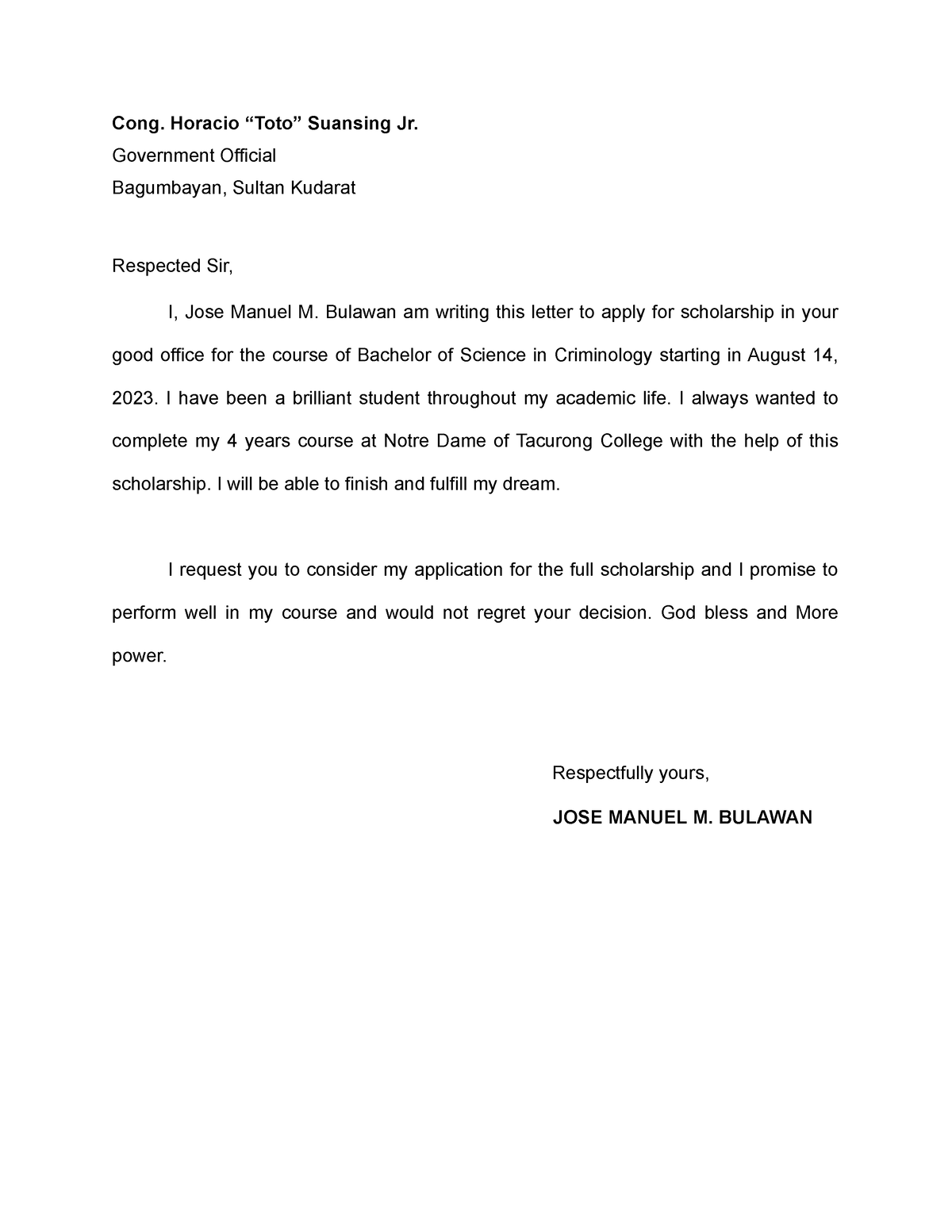 Letter-of- Intent - Letter - Bachelor Of Science In Accountancy - Swu 