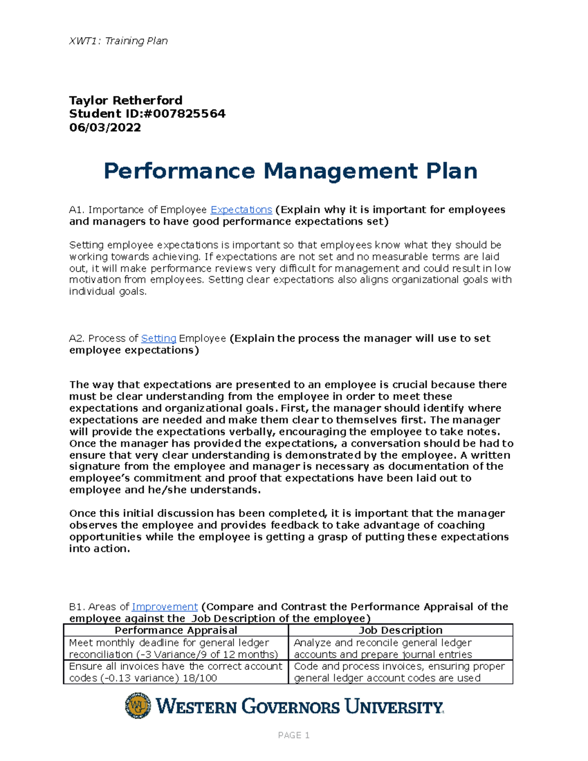 C235 Task 2 - Passed Task 2 - XWT1: Training Plan Taylor Retherford ...