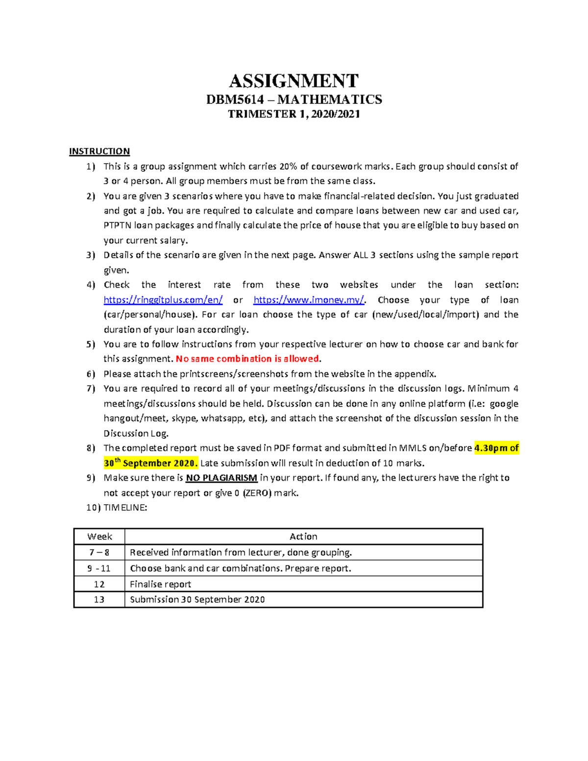 DBM5614 (MATHEMATICS) Assignment Instruction (2010 ) - ASSIGNMENT DBM56 ...