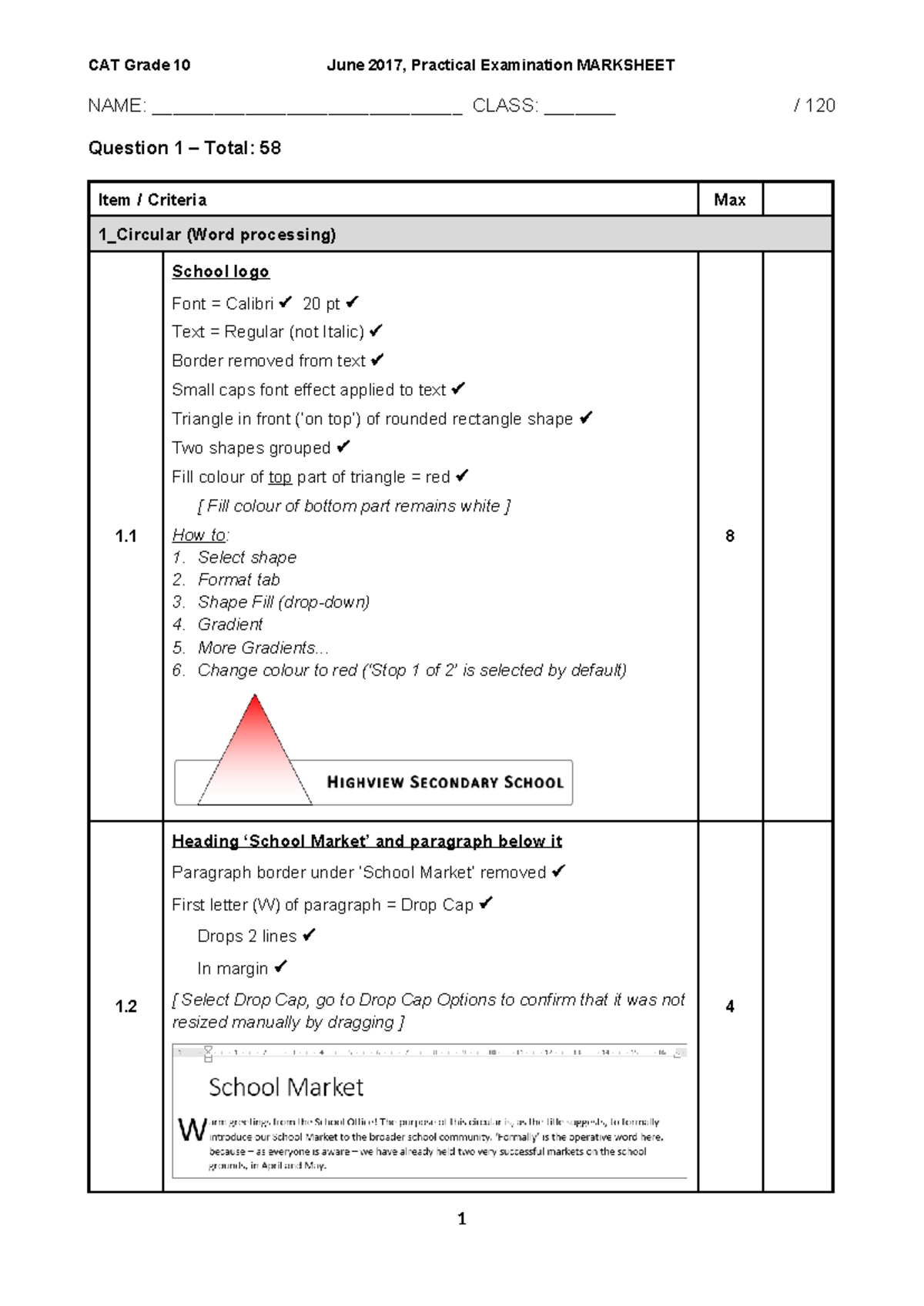 CAT Gr10 Prac Marksheet June2017 Study Opp - NAME ...