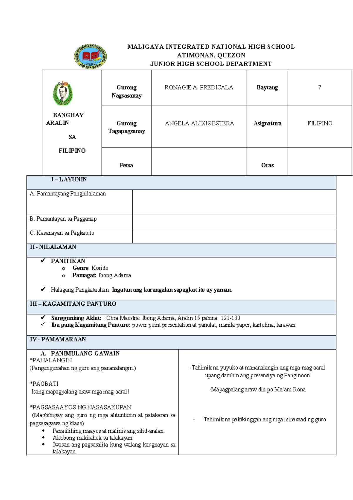 LP. for Final DEMO - WORK - MALIGAYA INTEGRATED NATIONAL HIGH SCHOOL ...