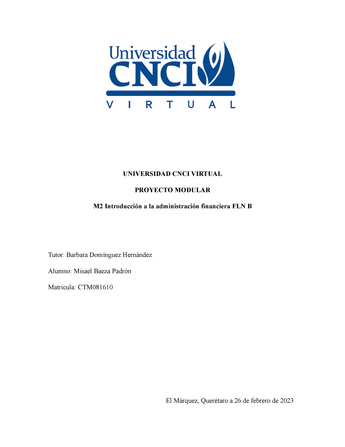 M2 Introducción A La Administración Financiera FLN B Proyecto Modular ...