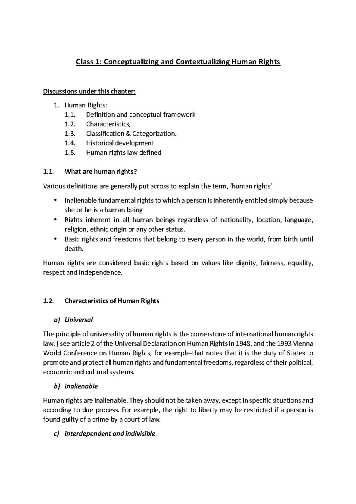 UNIT 1 (c) - Conceptualisng AND Contextualisng Human Rights - Class 1 ...