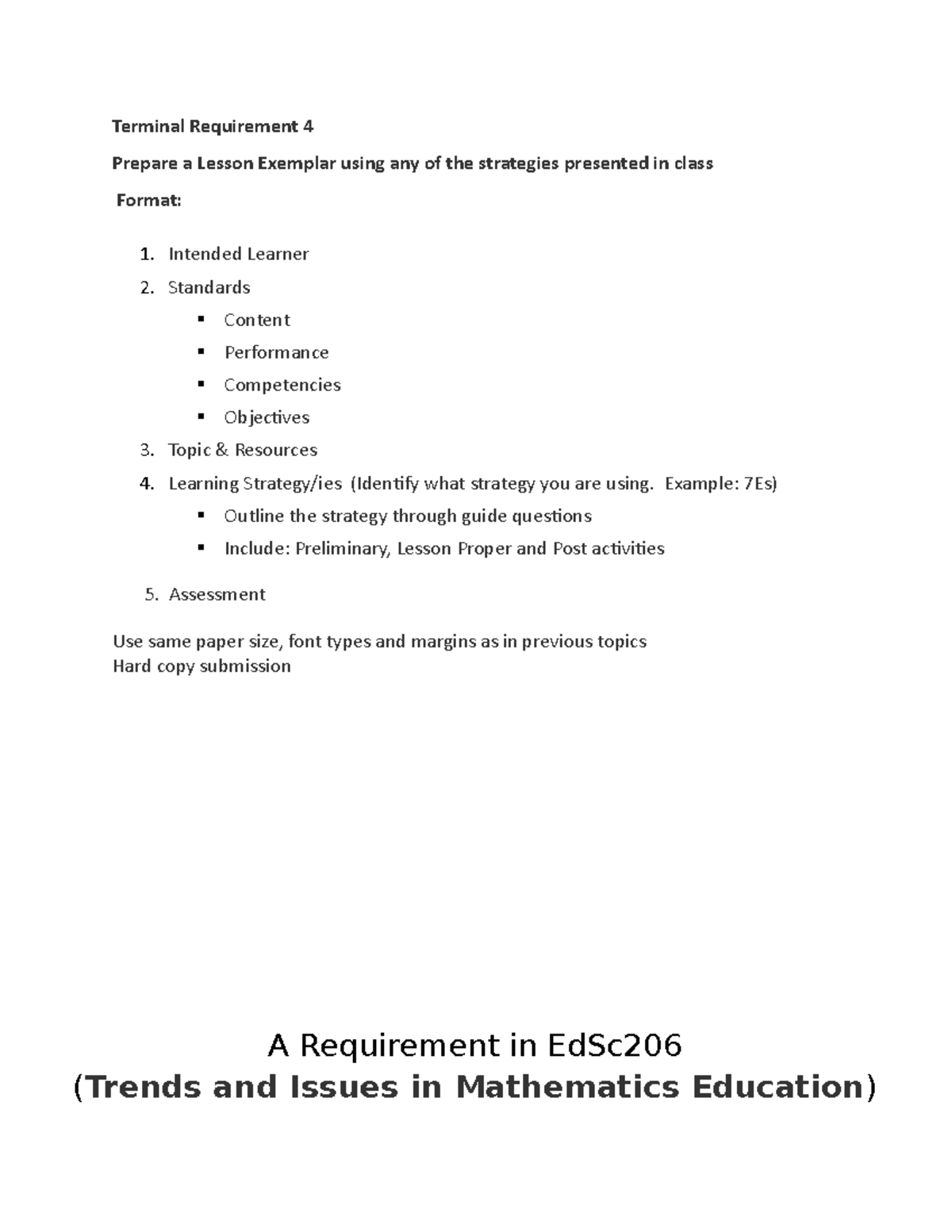 Requirement no. 4-Lesson Exemplar - Terminal Requirement 4 Prepare a ...