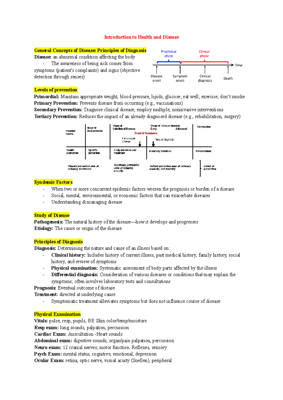 Introduction to Health and Disease - Introduction to Health and Disease ...