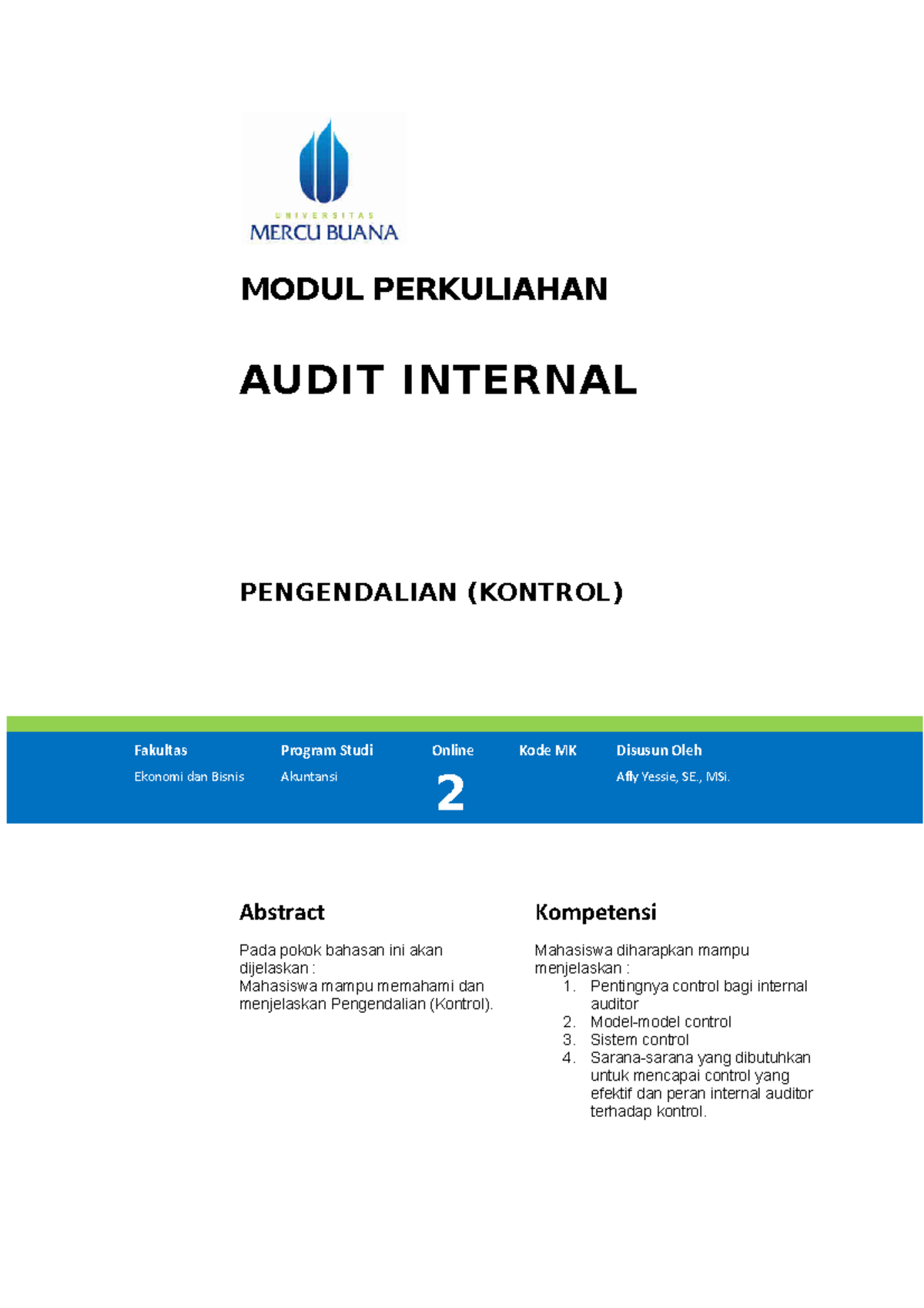 Modul II - MODUL PERKULIAHAN AUDIT INTERNAL PENGENDALIAN (KONTROL ...