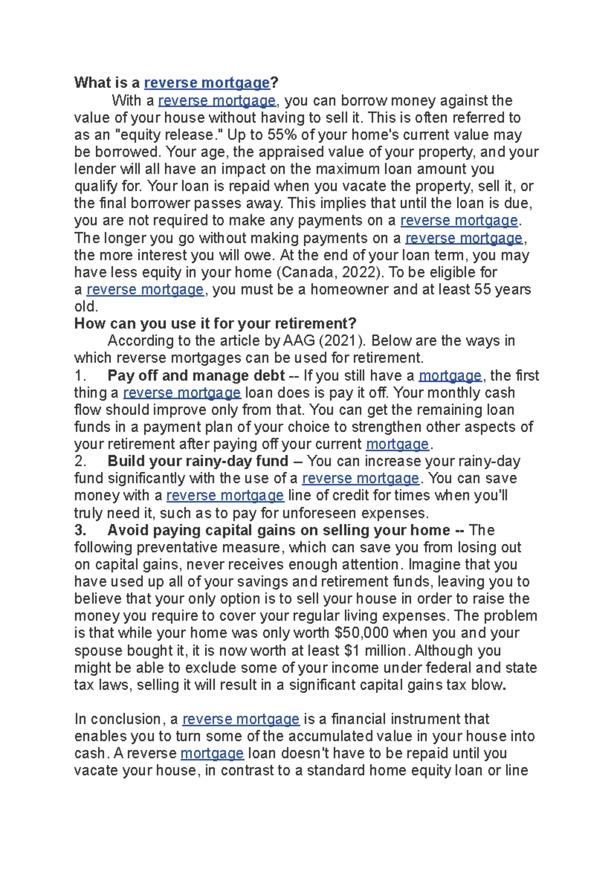 What is a Reverse Mortgage and How Can You Use It for Retirement? - Studocu