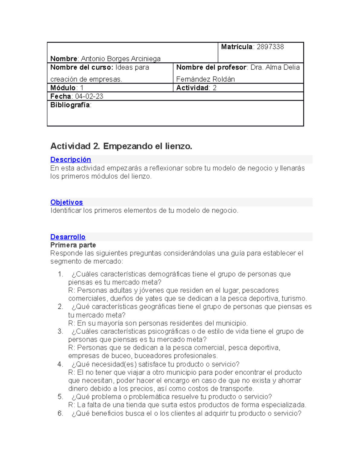 Actividad 2 Ideas para Creación de empresas - Nombre: Antonio Borges ...