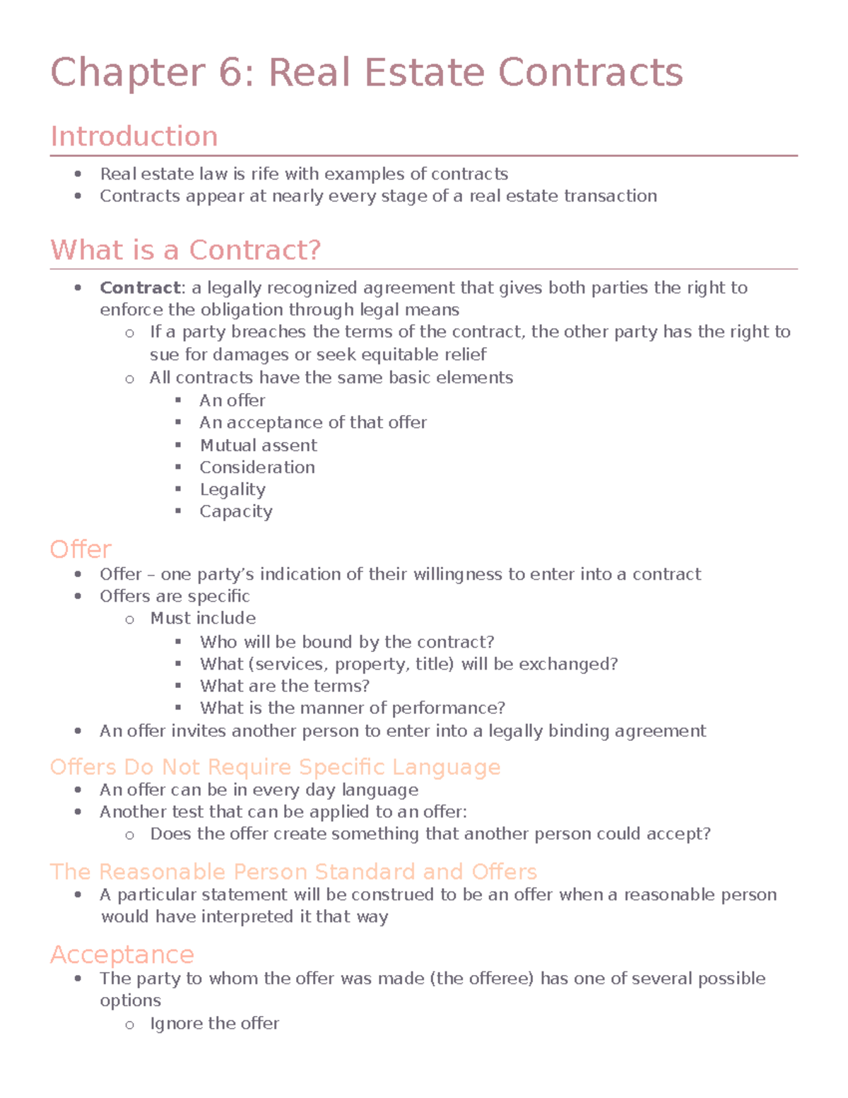 Chapter 6 Real Estate Contracts PARA 0115 ISU Studocu