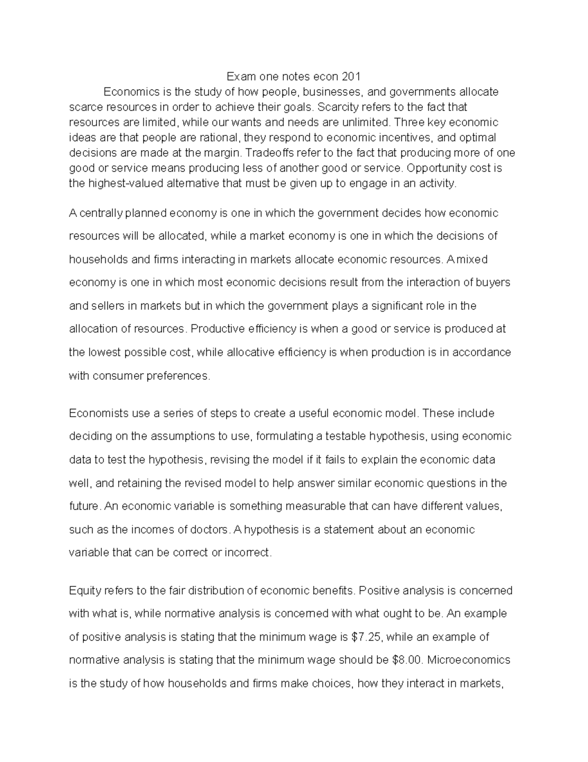 Studoku 1 - Exam one notes ECON 201 - Exam one notes econ 201 Economics ...