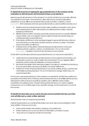 Auec2-005 Knowledge Questions - Producing Components Using Hand Fitting 