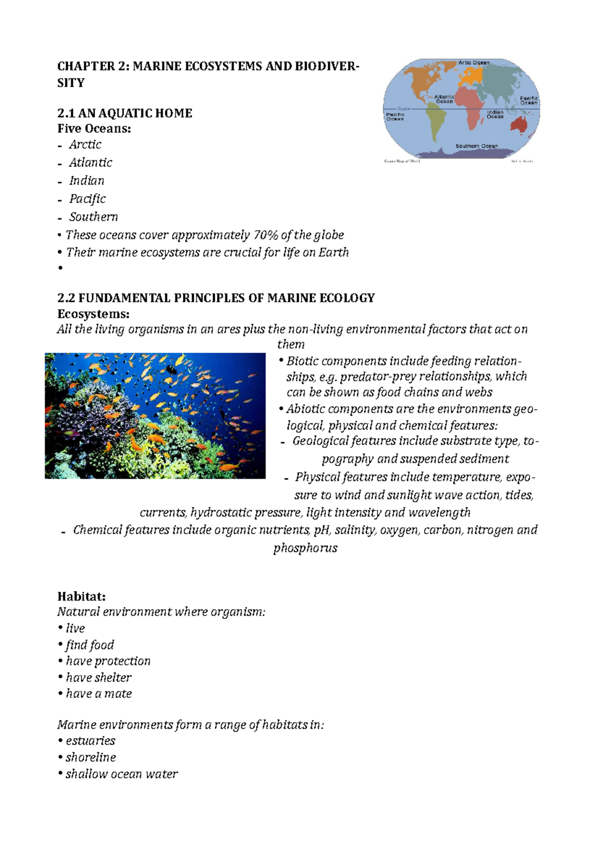 Chapter 2 AS Marine Science Notes - CHAPTER 2: MARINE ECOSYSTEMS AND ...