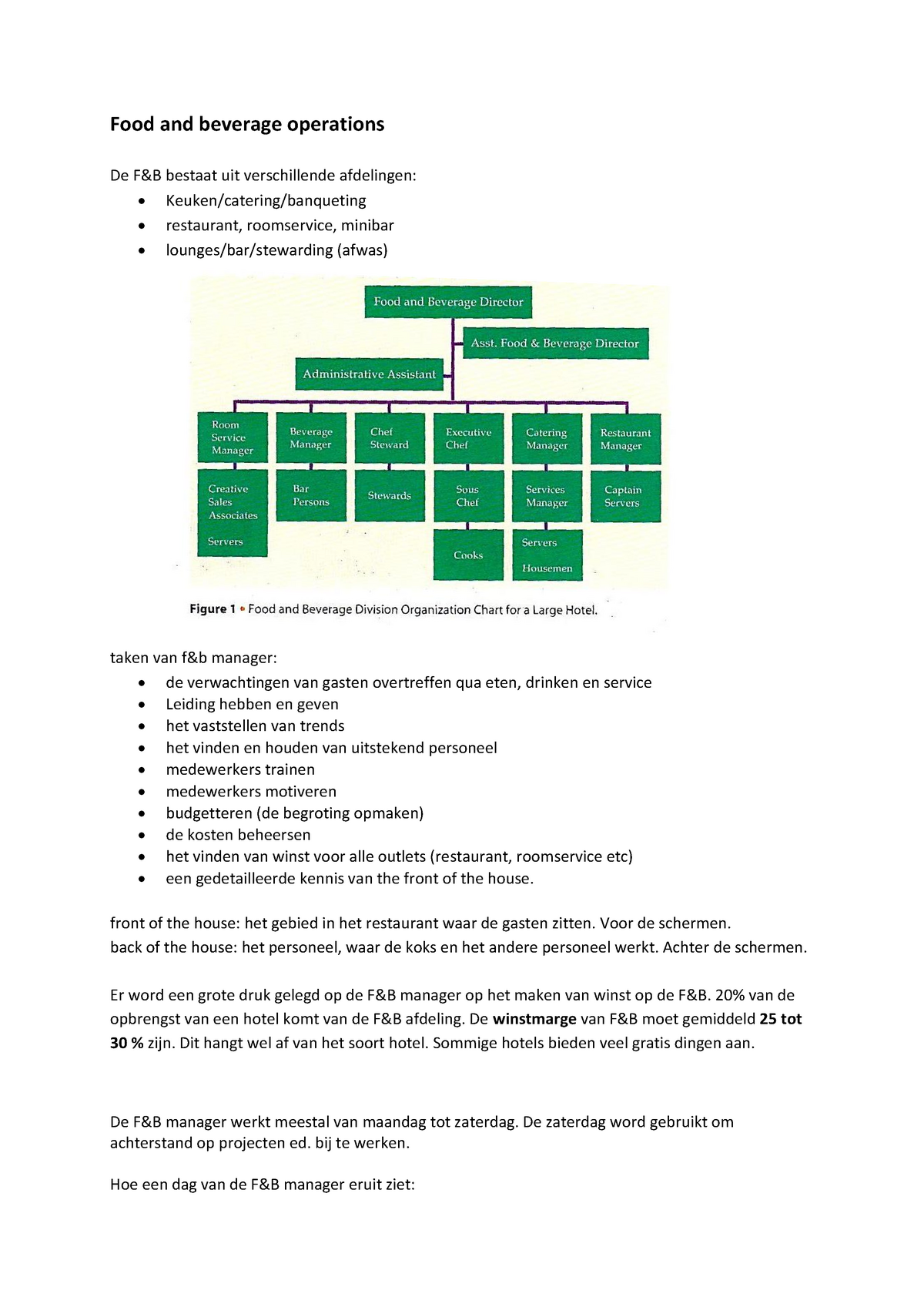 Samenvatting Hh Hotels In Actie Hoofdstuk Food And Beverage Operations Studeersnel