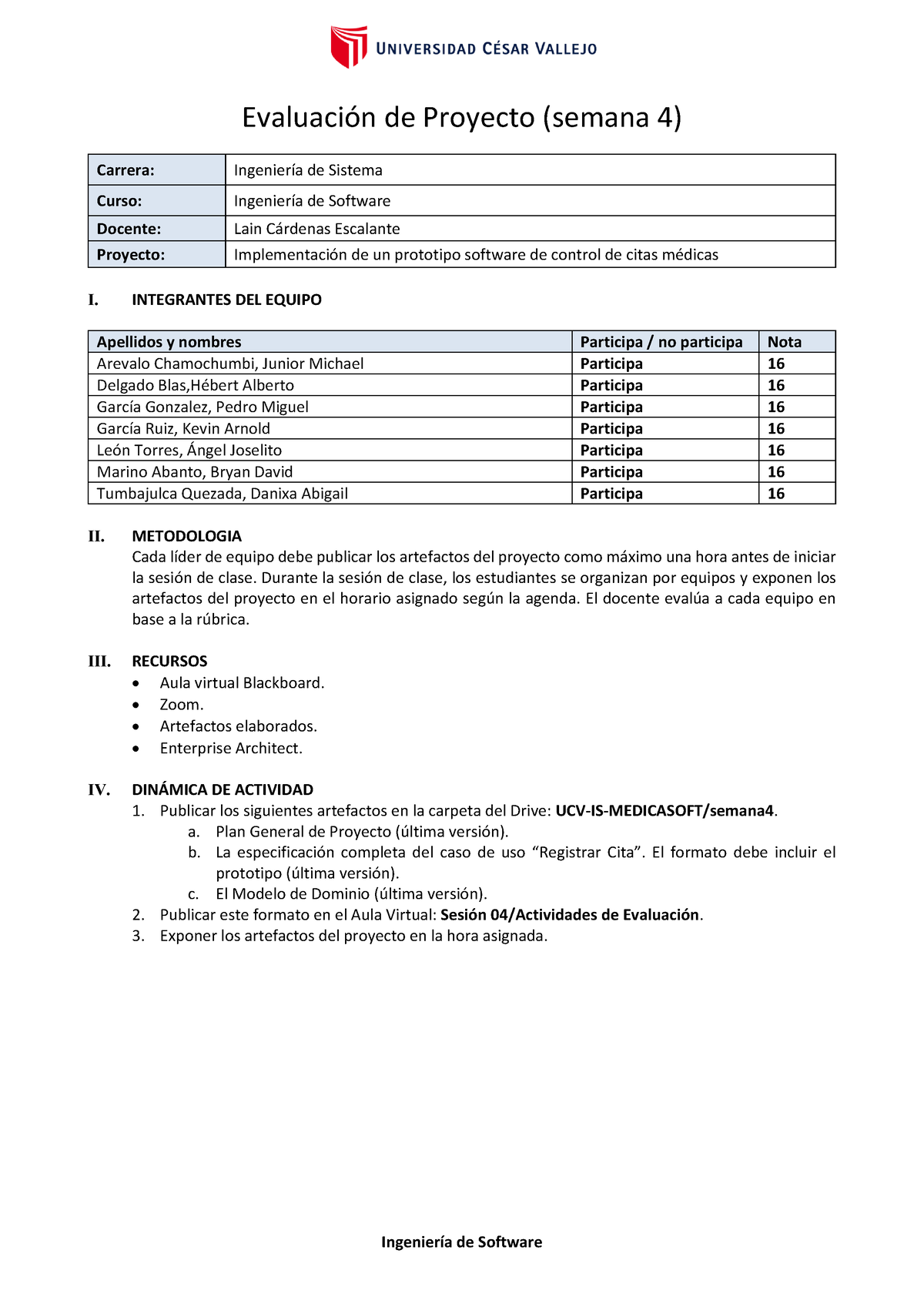 IS - Evaluacion De Proyecto Sesion 4 E2 - Ingeniería De Software ...