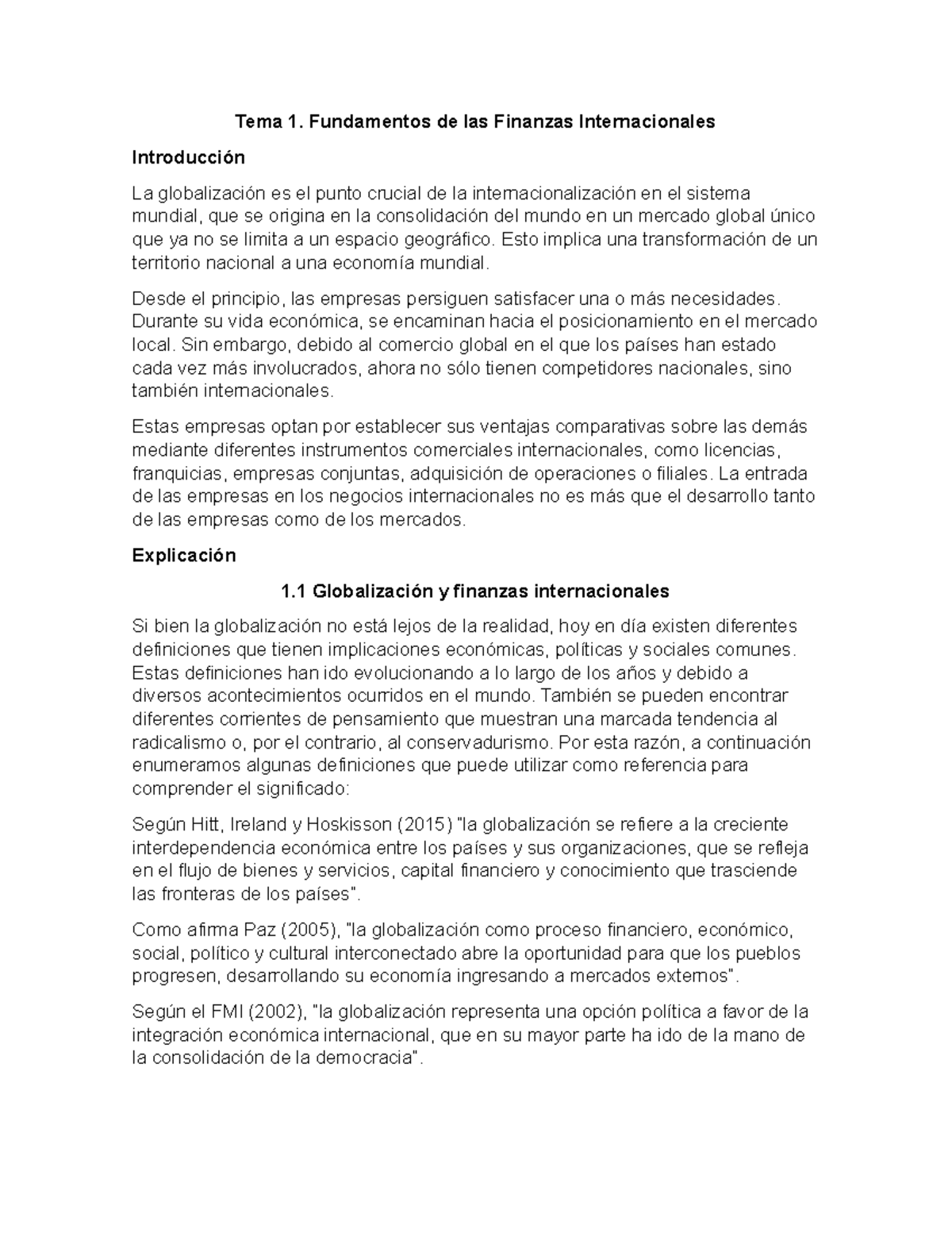 Temario Finanzas Internacionales - Tema 1. Fundamentos de las Finanzas ...