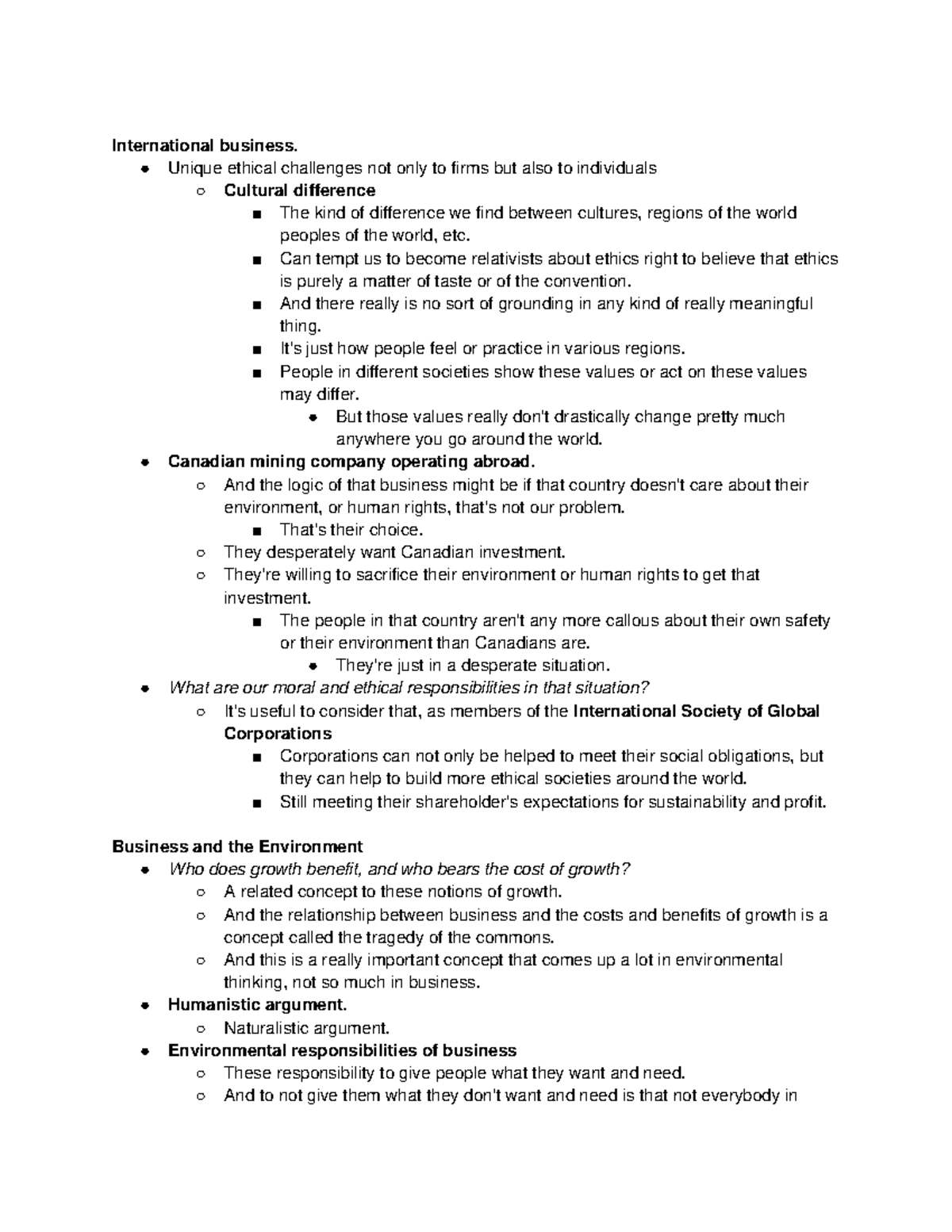 Ethics Values in Business Unit 11 notes - International business ...