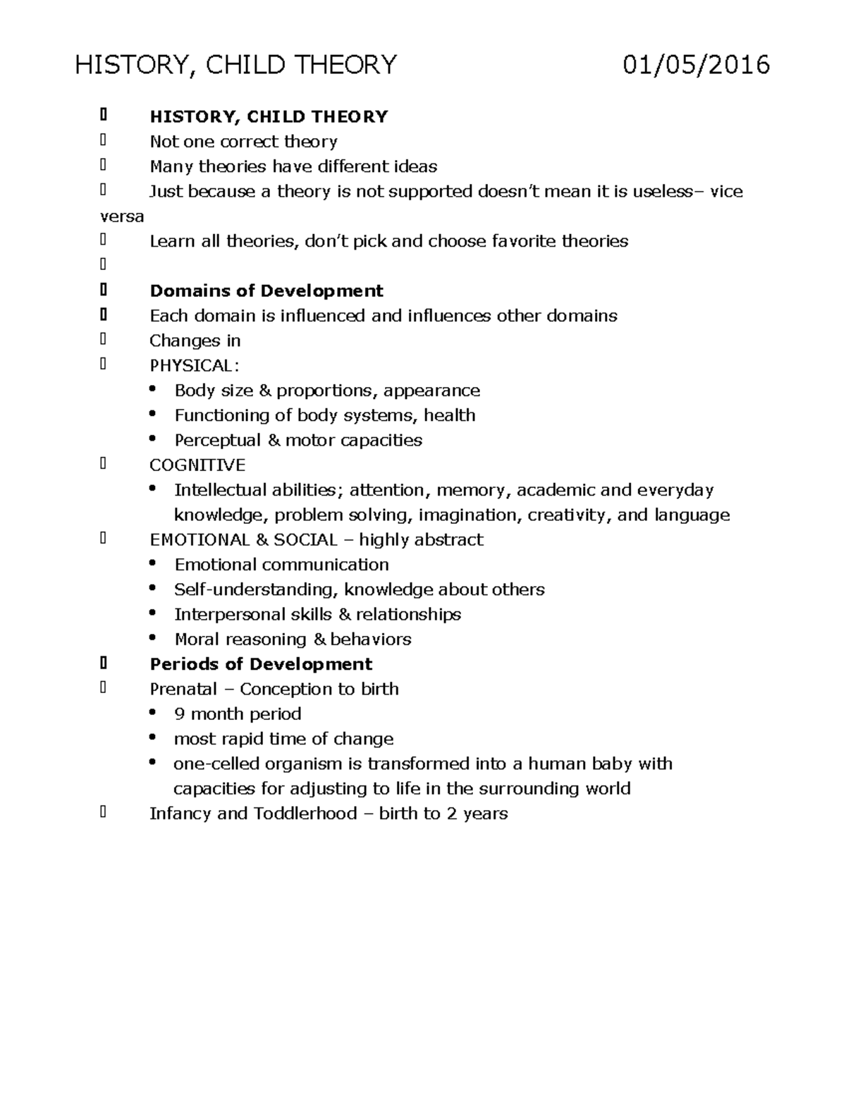 Lecture Notes, Lectures 1-13, History, Child Theory - HISTORY, CHILD ...