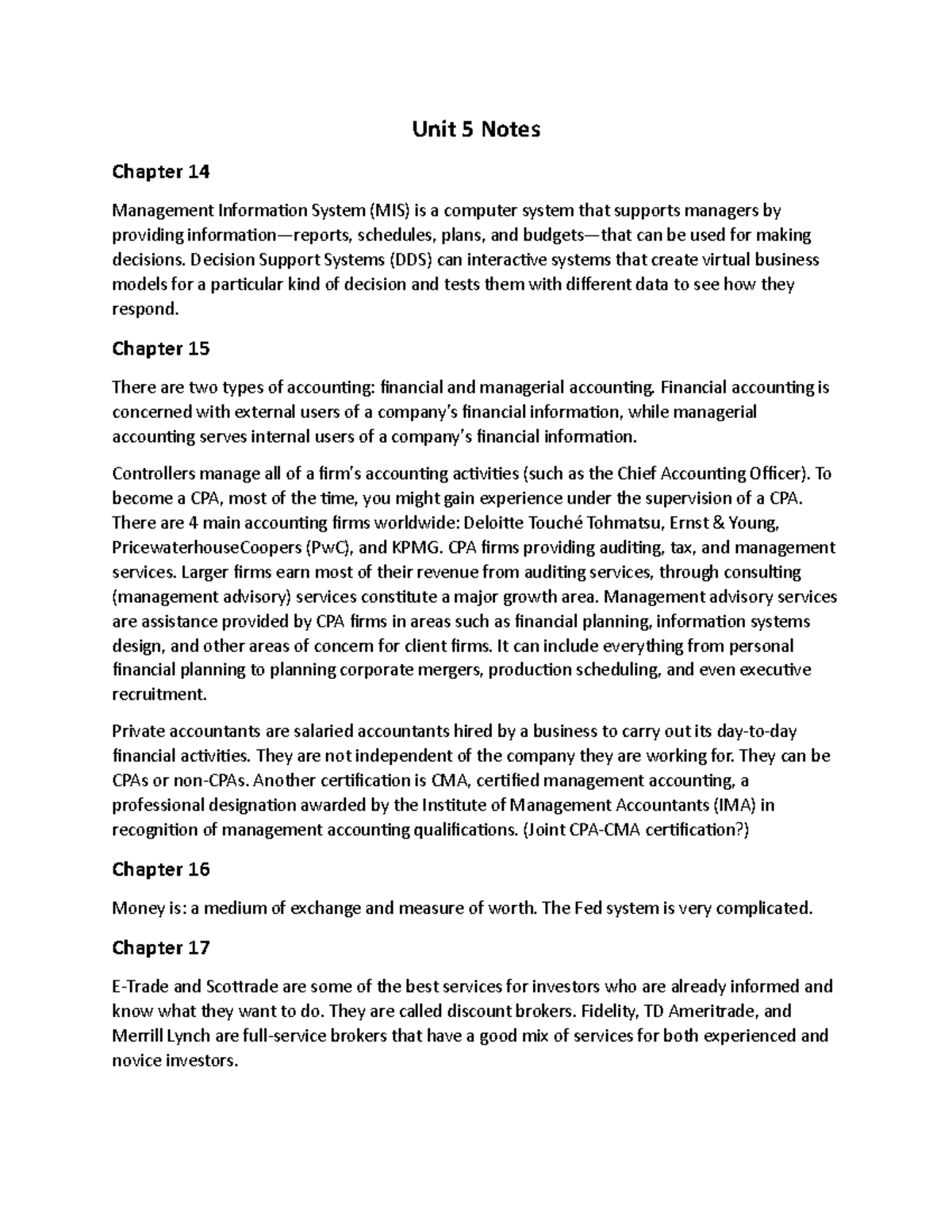 Unit 5 Notes - Summary of final chapters of business essentials - Unit ...