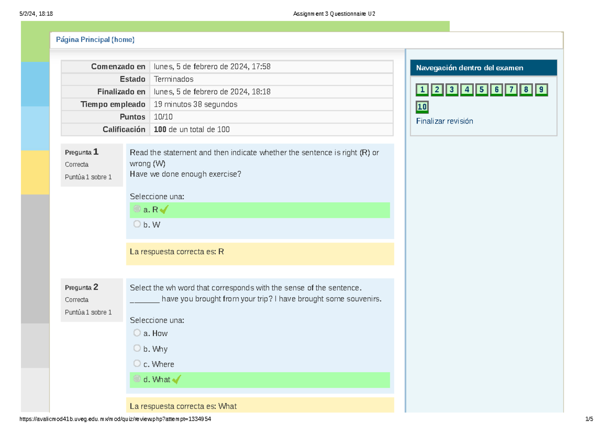 assignment 3 questionnaire u2 examen uveg