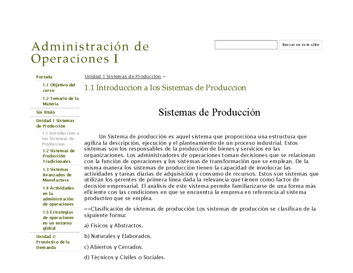 1.1 Introduccion a los Sistemas de Produccion - Administración de
