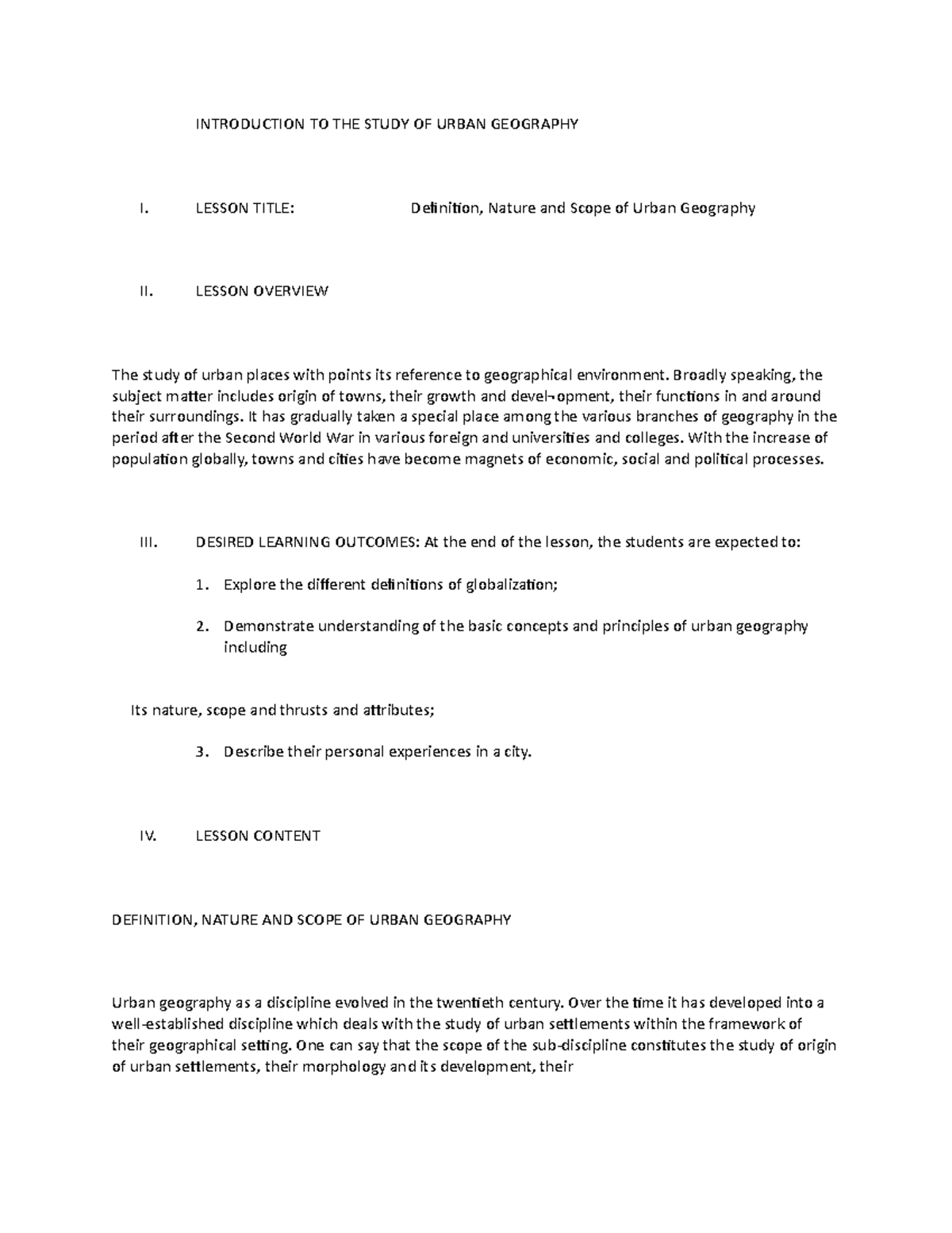 Introduction TO THE Study OF Urban Geography INTRODUCTION TO THE