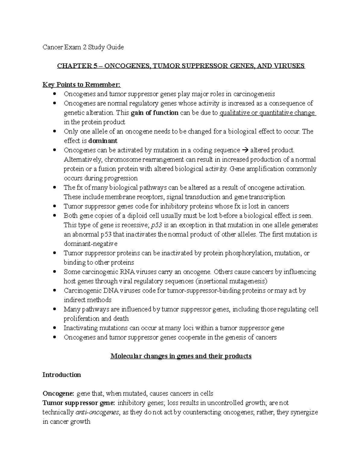 Cancer Exam 2 Study Guide - Cancer Exam 2 Study Guide CHAPTER 5 ...