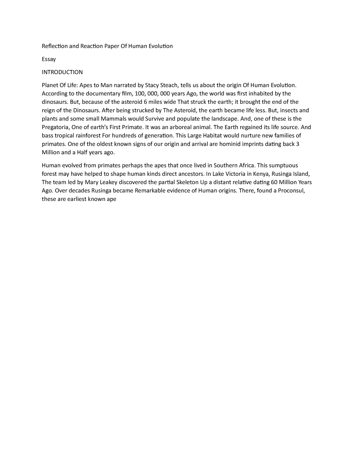 human evolution reflection essay