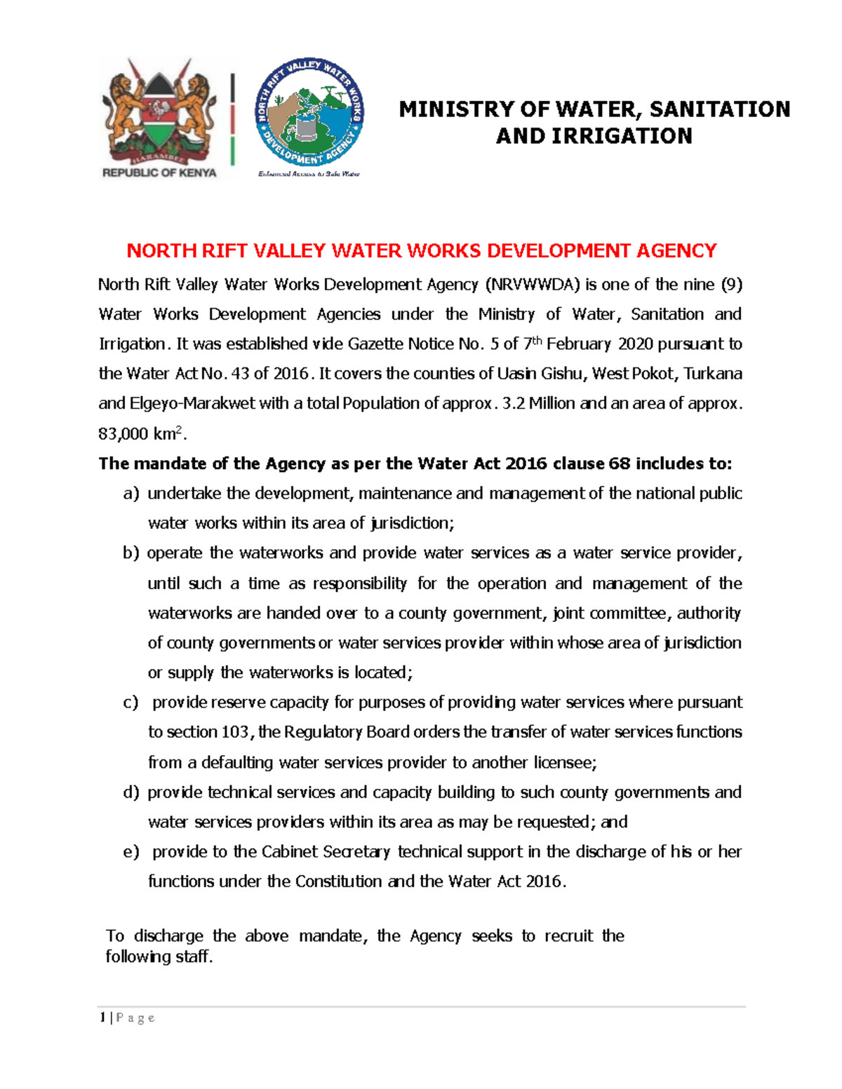 Vacancies Nrvwwda JUNE 2023 - NORTH RIFT VALLEY WATER WORKS DEVELOPMENT ...