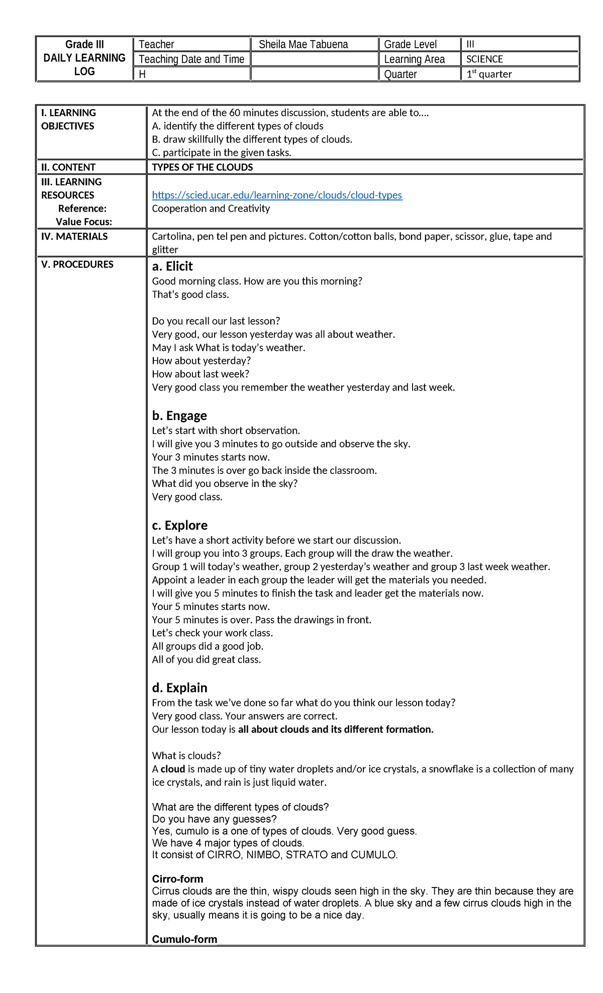 Tabuena.LP.EDU - Detailed documents - Grade III DAILY LEARNING LOG ...