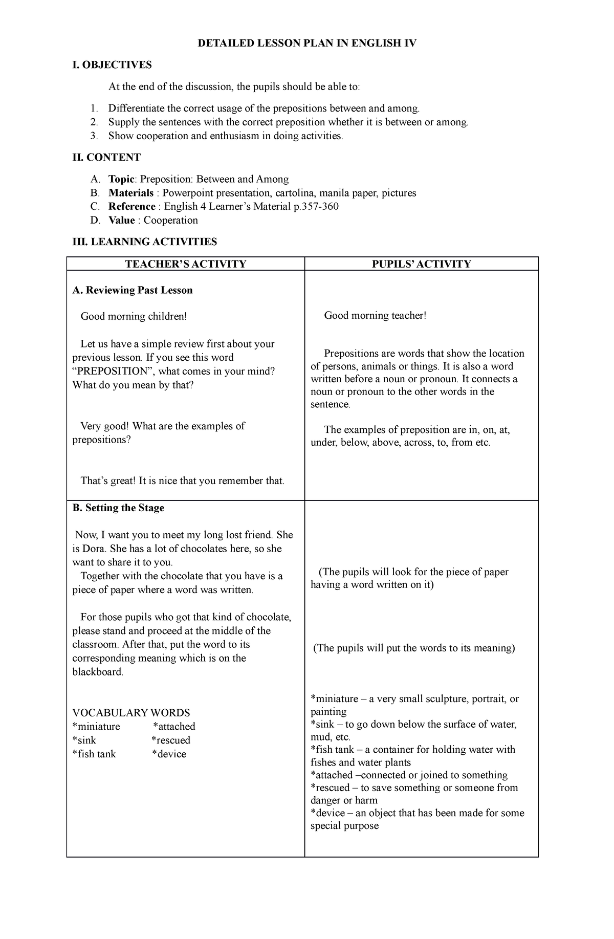 Final DEMO LP English 4 Between Among - DETAILED LESSON PLAN IN ENGLISH ...